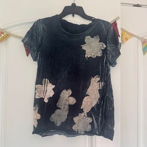 Navy blue and off white flower shirt